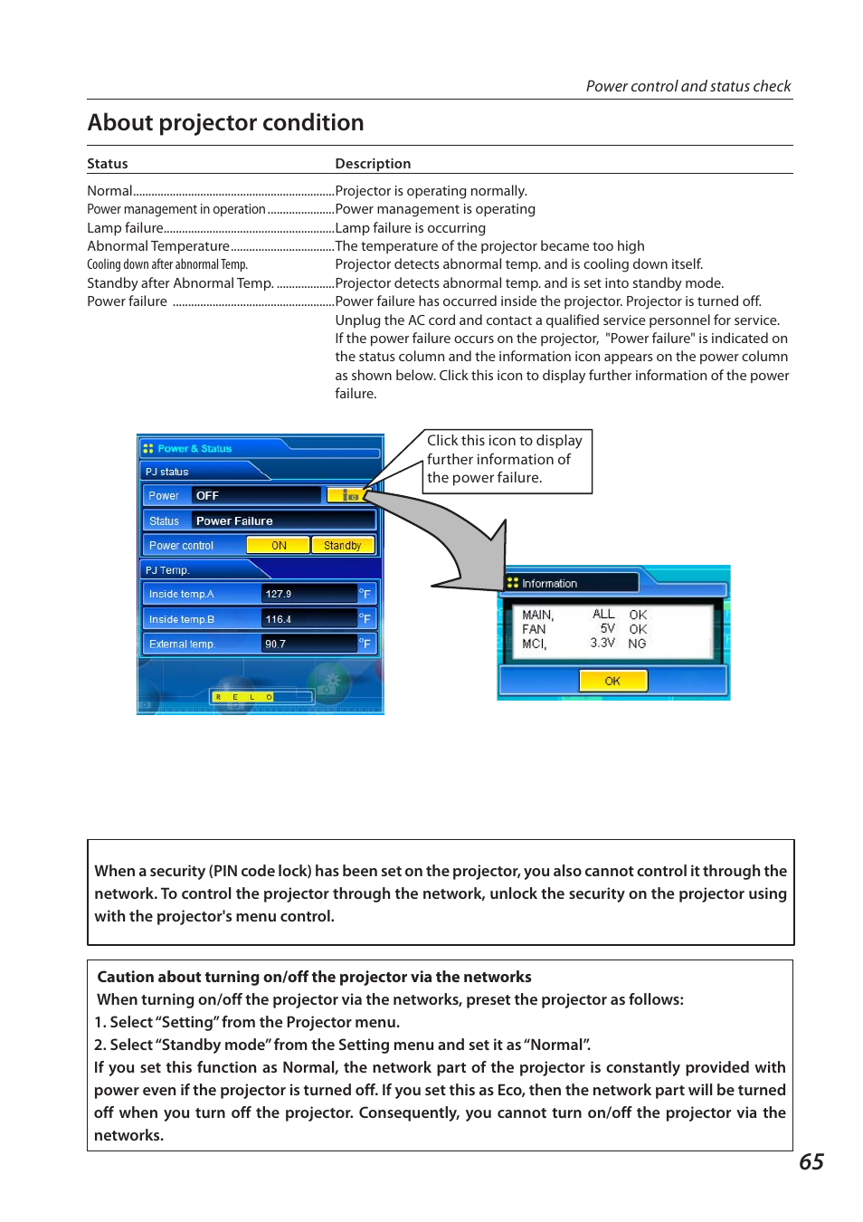 About projector condition | Sanyo QXXAVC922---P User Manual | Page 65 / 144