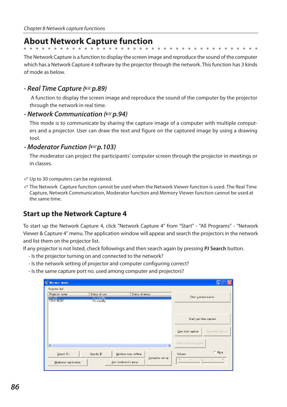 About network capture function, Start up the network capture 4 | Sanyo QXXAVC922---P User Manual | Page 86 / 144