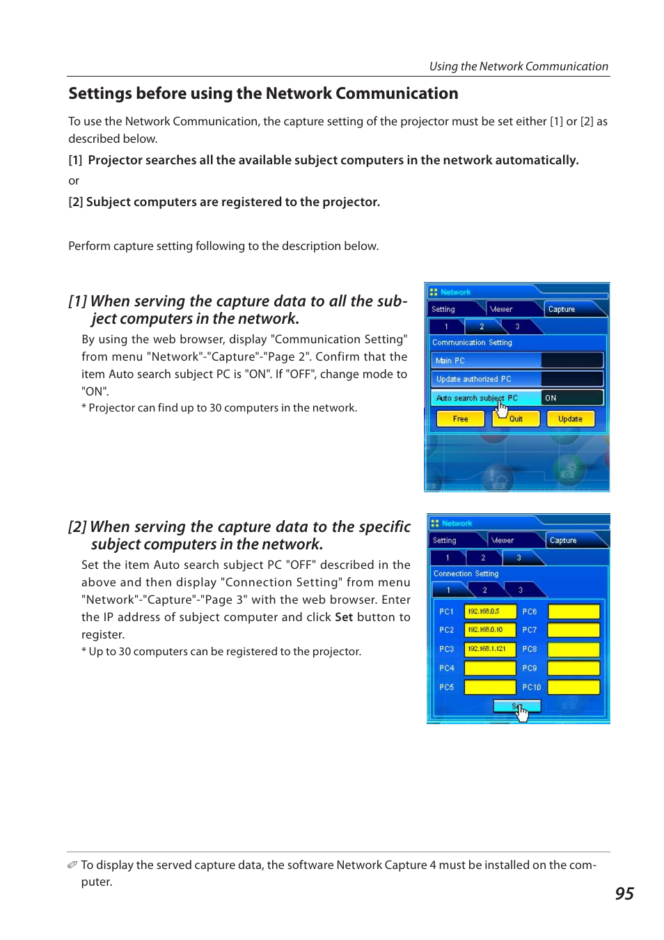 Settings before using the network communication | Sanyo QXXAVC922---P User Manual | Page 95 / 144