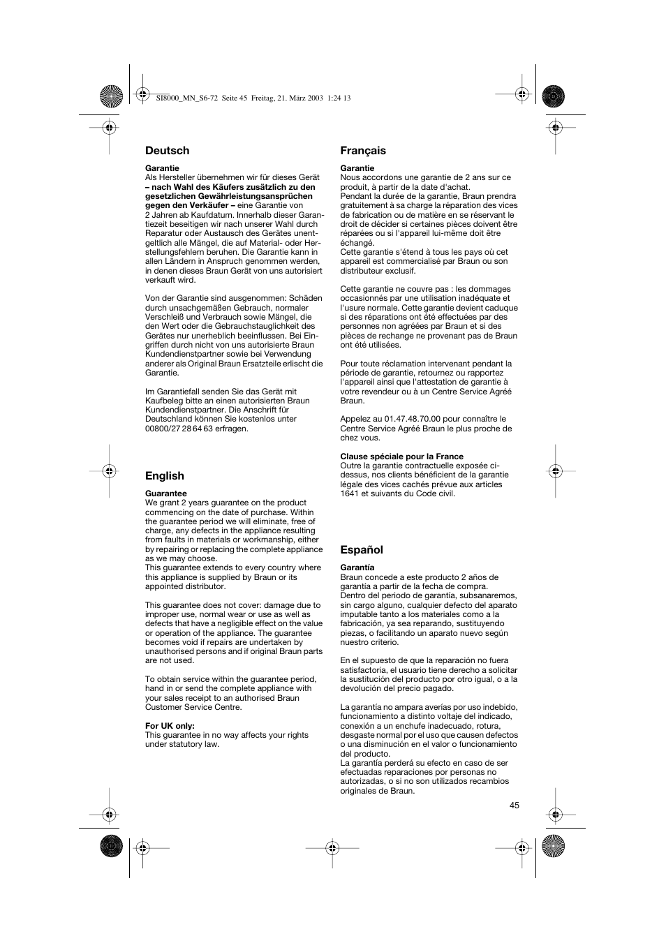 Braun SI 8590  EU User Manual | Page 45 / 56