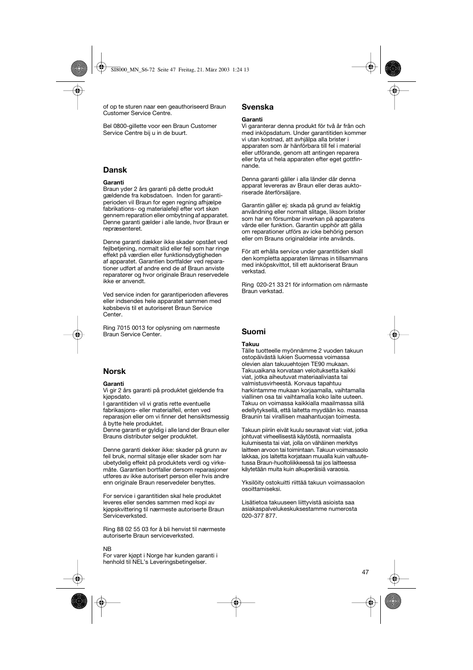 Braun SI 8590  EU User Manual | Page 47 / 56
