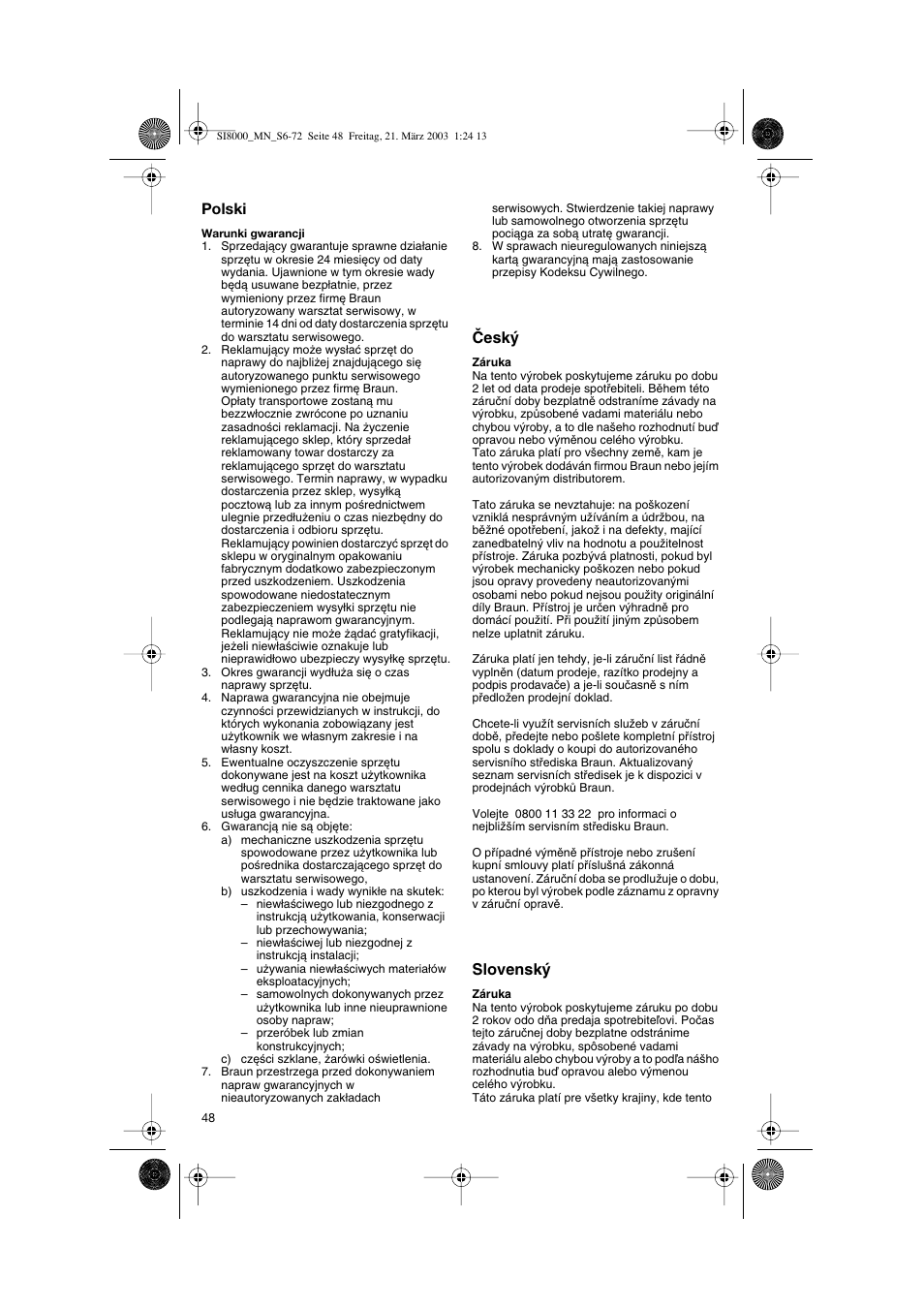Polski, Âesk, Slovensk | Braun SI 8590  EU User Manual | Page 48 / 56