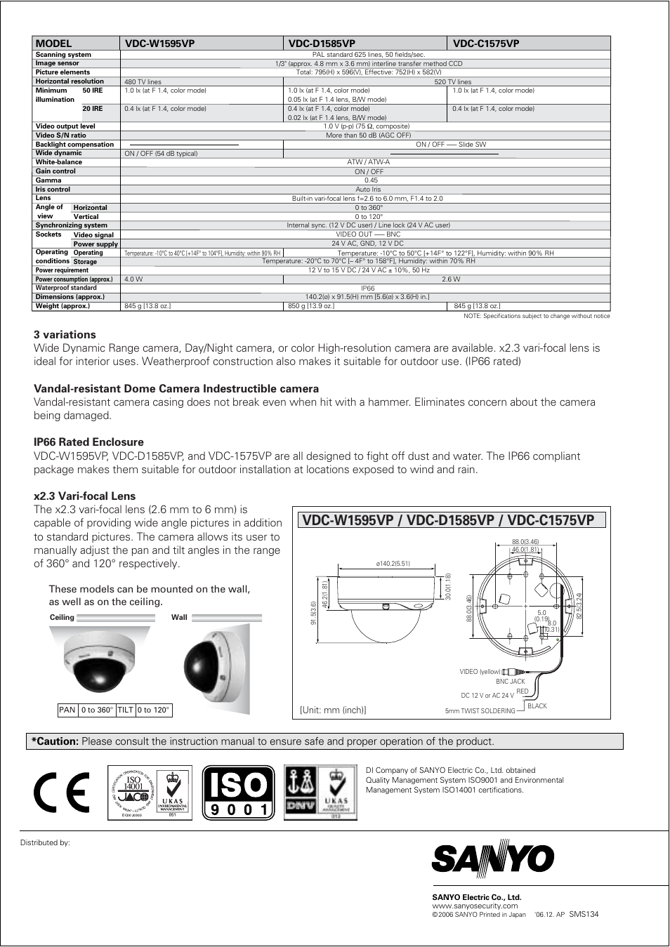 Model | Sanyo VDC-W1595VP User Manual | Page 2 / 2