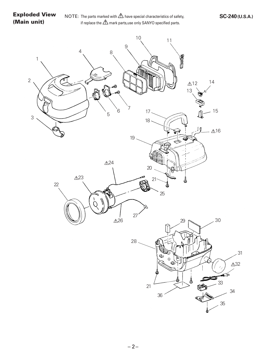Exploded view(main unit) | Sanyo SC-240 User Manual | Page 2 / 4