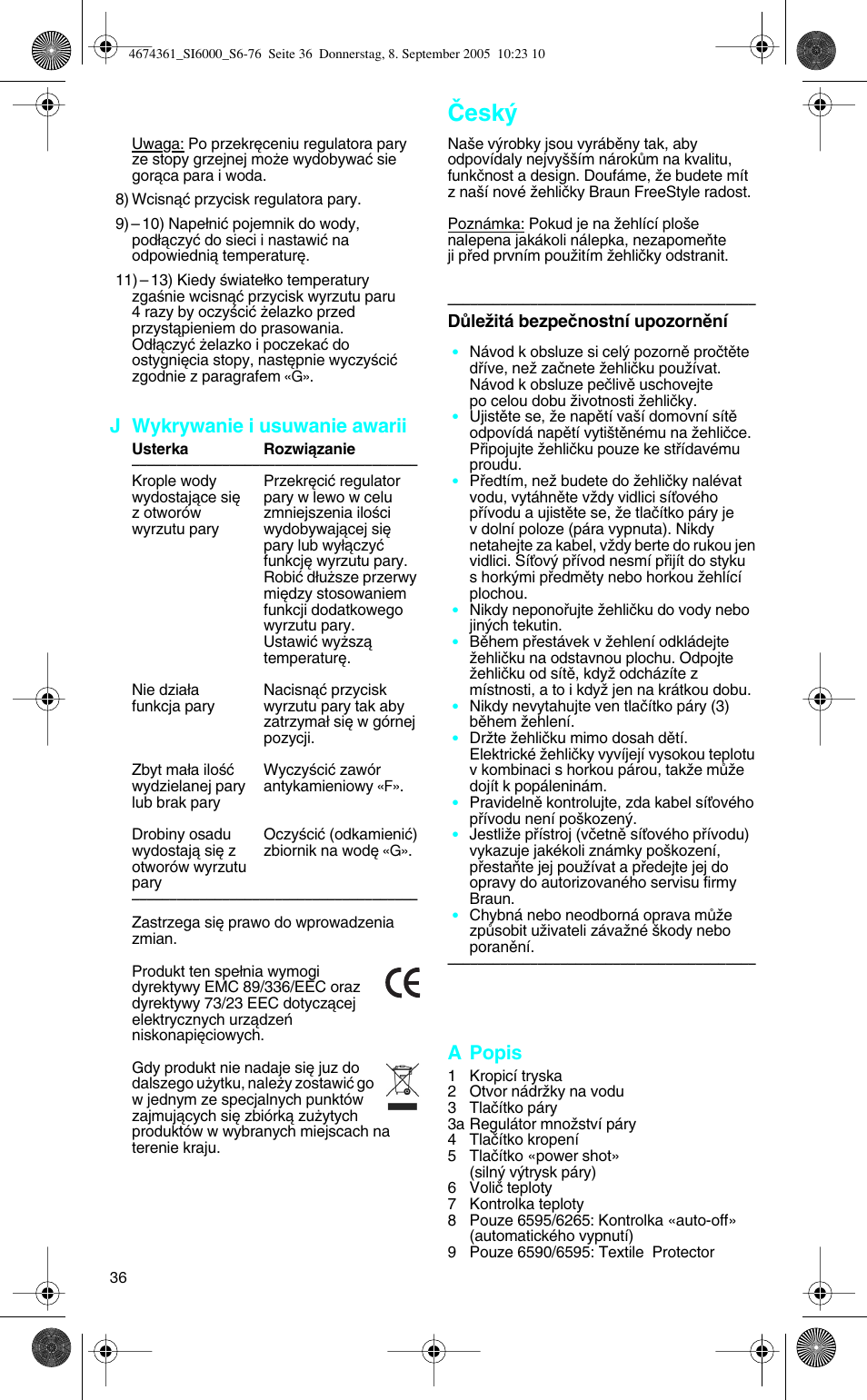 Âesk, J wykrywanie i usuwanie awarii, A popis | Braun SI 6591 User Manual | Page 36 / 73