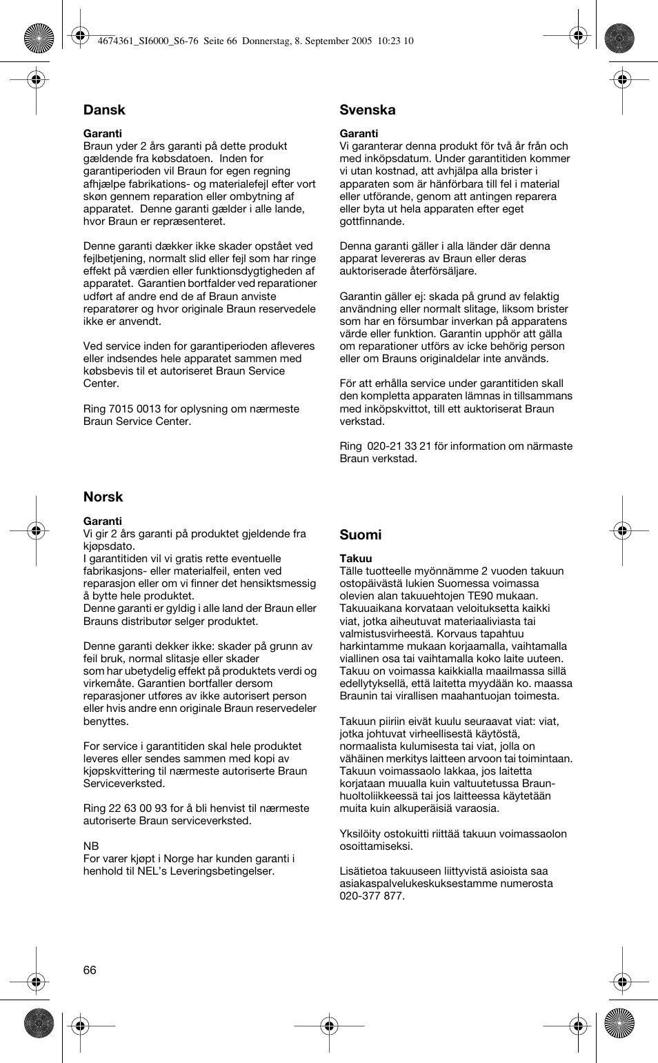 Dansk, Norsk, Svenska | Suomi | Braun SI 6591 User Manual | Page 66 / 73