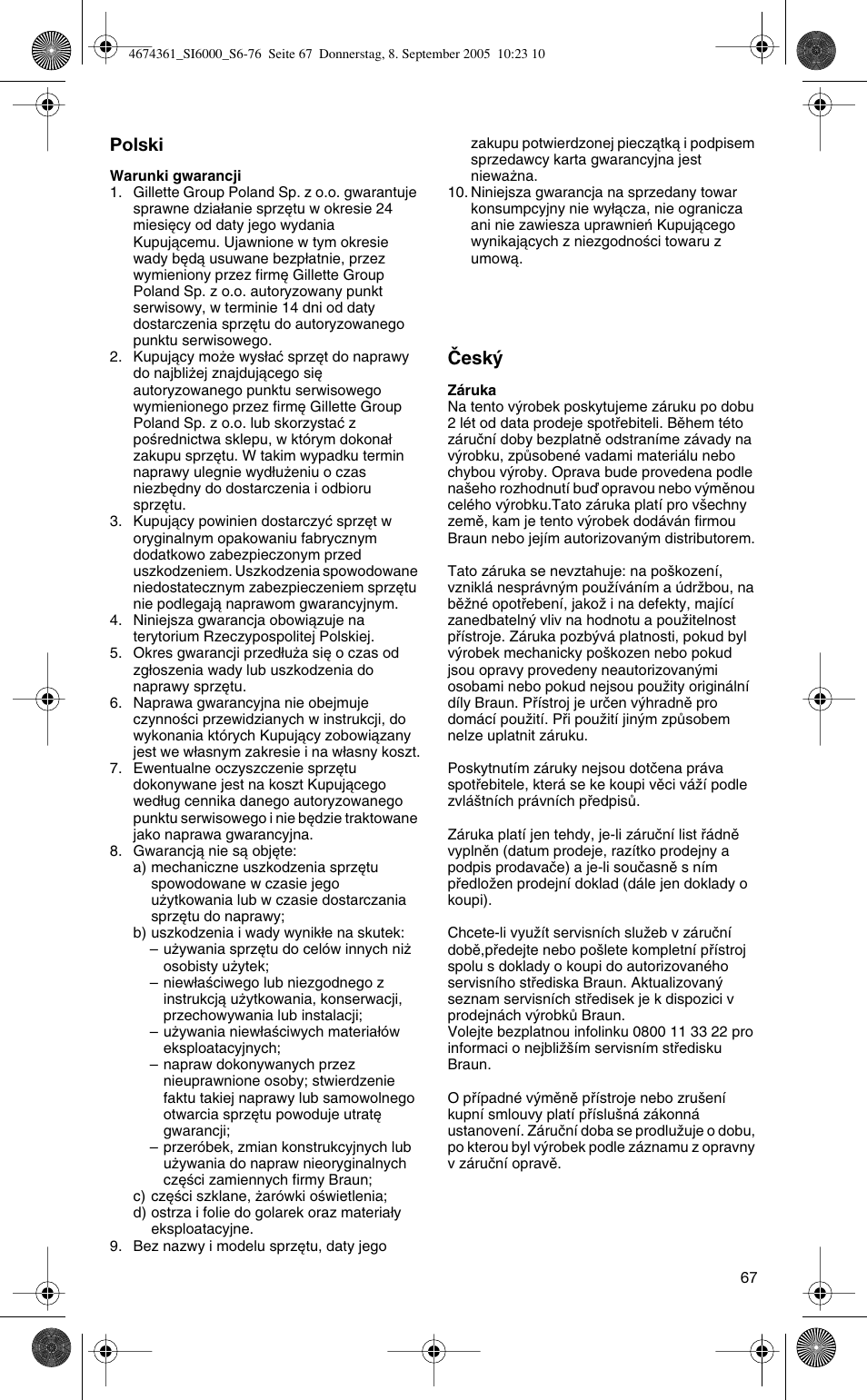 Polski, Âesk | Braun SI 6591 User Manual | Page 67 / 73