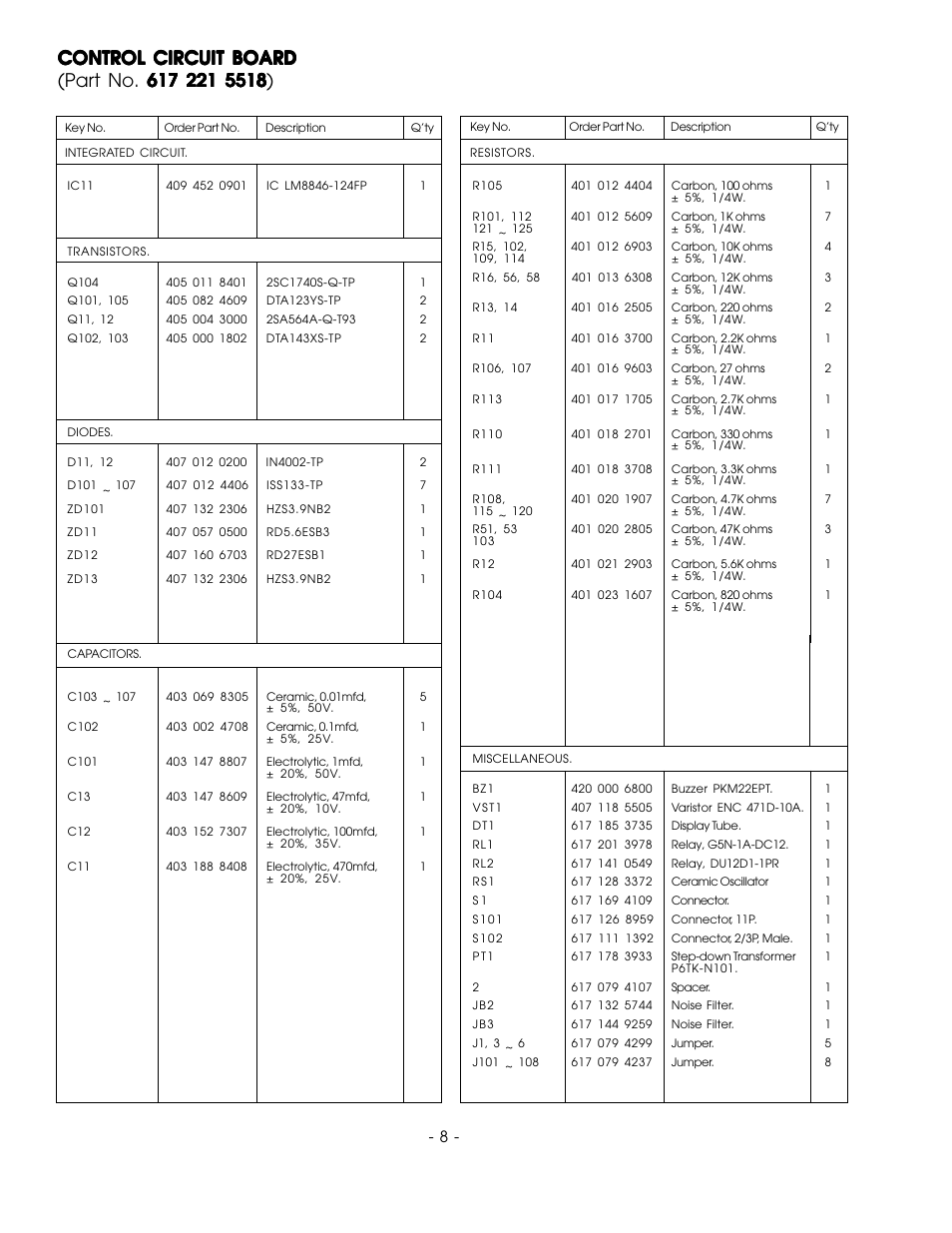 Control circuit board | Sanyo EM-842WS User Manual | Page 10 / 34