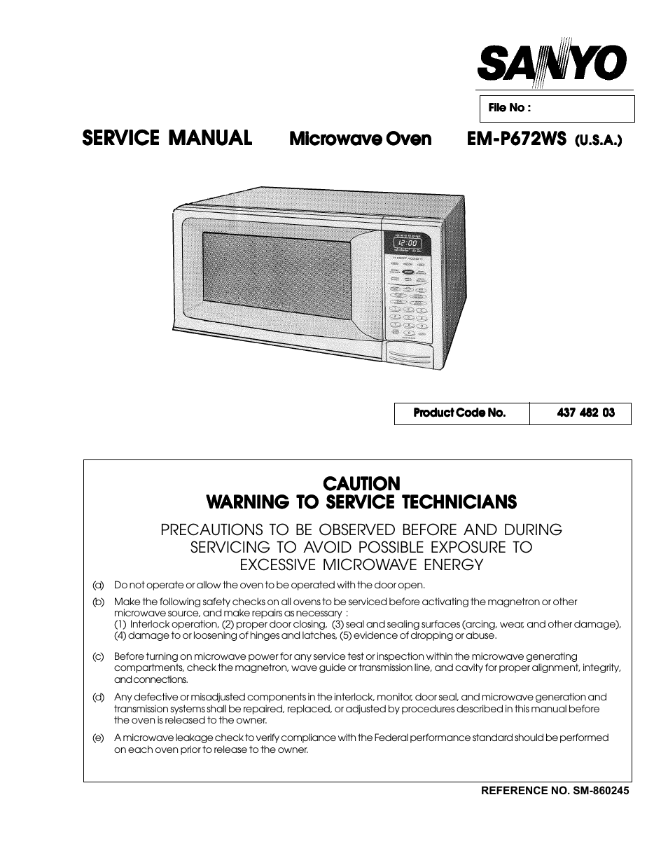 Em-p672ws(sm-860245), Caution, Micr | Sanyo EM-842WS User Manual | Page 12 / 34