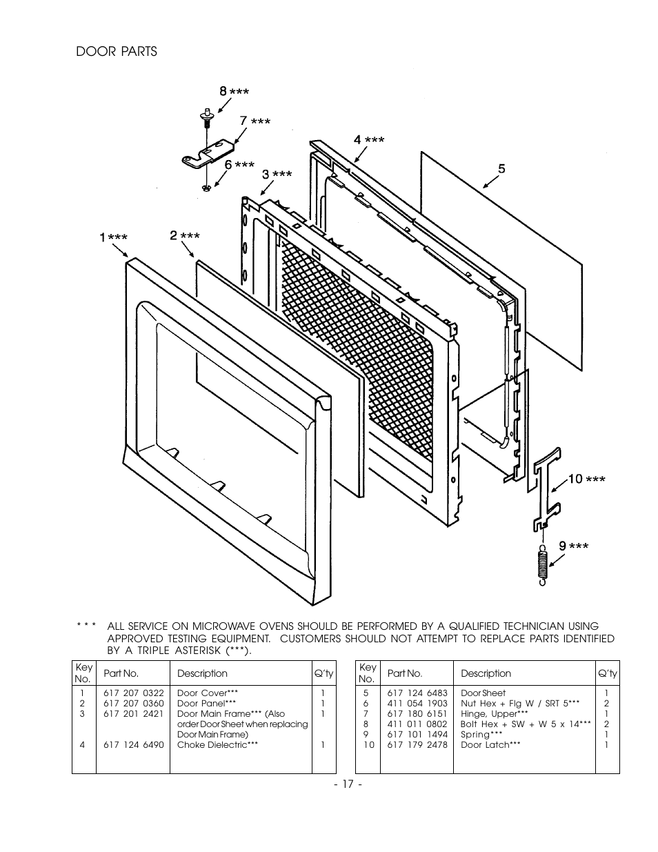 Door parts | Sanyo EM-842WS User Manual | Page 30 / 34