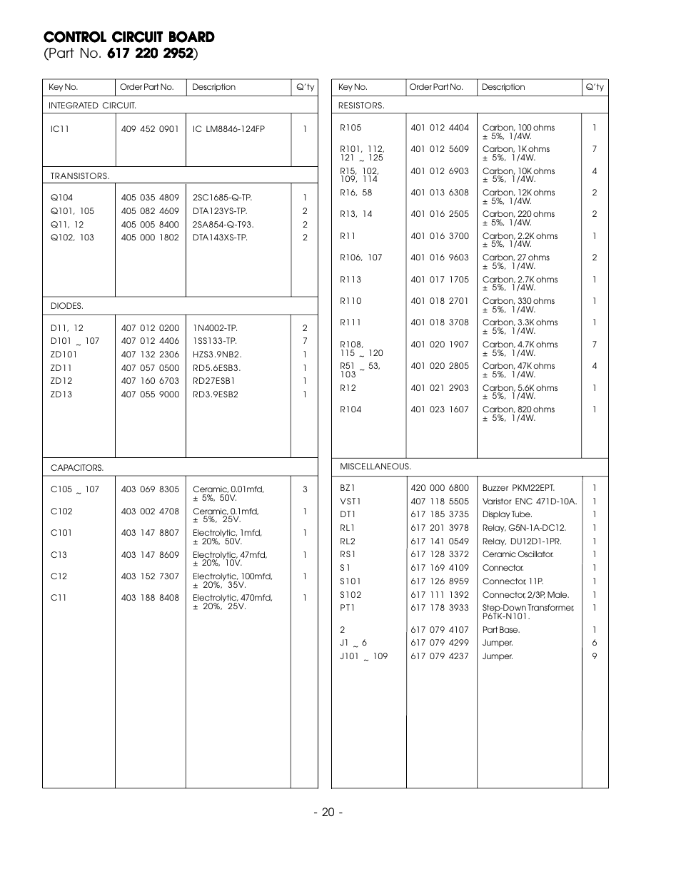 Control circuit board | Sanyo EM-842WS User Manual | Page 33 / 34