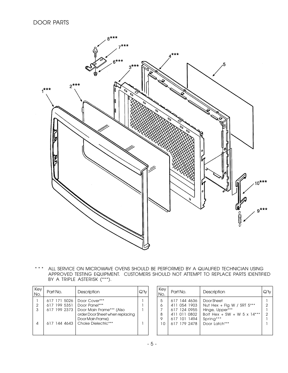 Door parts | Sanyo EM-842WS User Manual | Page 7 / 34