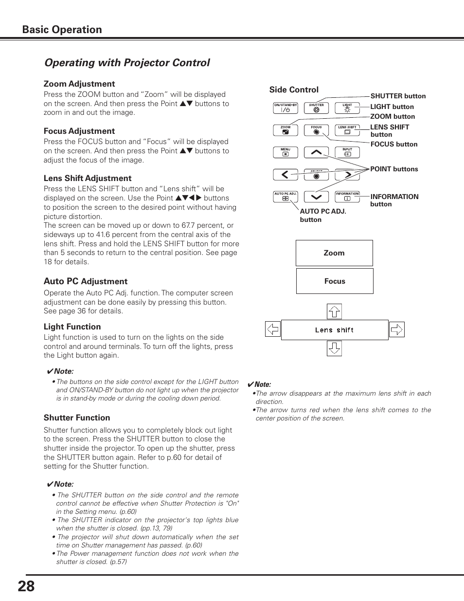 Operating with projector control, Basic operation | Sanyo PDG-DHT8000L User Manual | Page 28 / 94