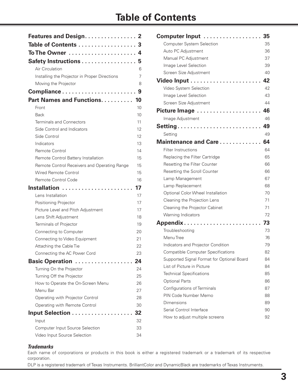 Sanyo PDG-DHT8000L User Manual | Page 3 / 94