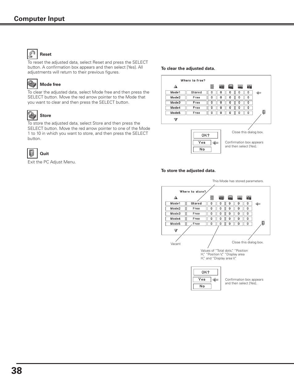 Computer input | Sanyo PDG-DHT8000L User Manual | Page 38 / 94