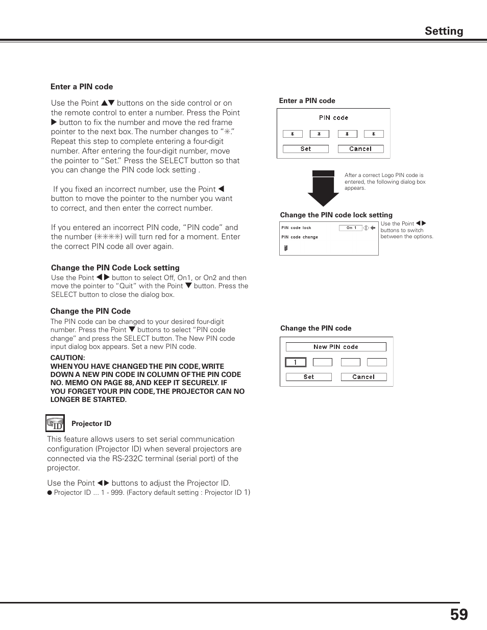 Setting | Sanyo PDG-DHT8000L User Manual | Page 59 / 94