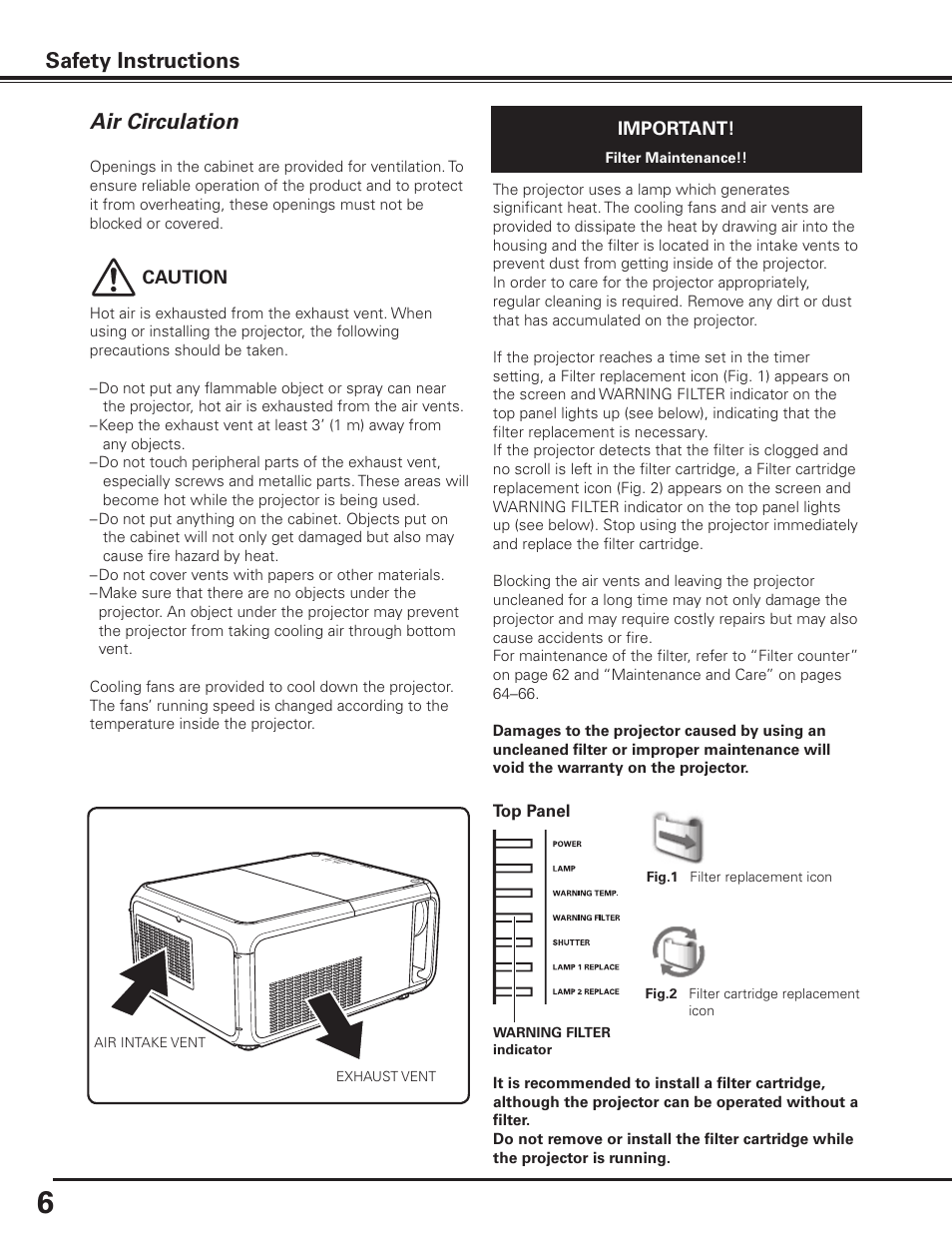 Air circulation | Sanyo PDG-DHT8000L User Manual | Page 6 / 94