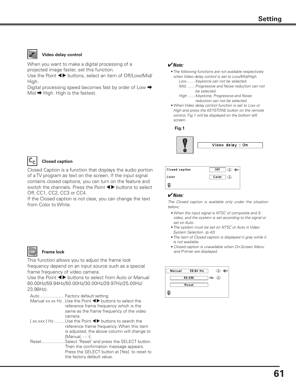 Setting | Sanyo PDG-DHT8000L User Manual | Page 61 / 94