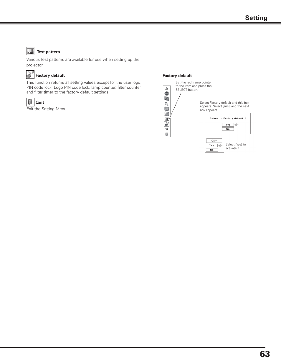 Setting | Sanyo PDG-DHT8000L User Manual | Page 63 / 94