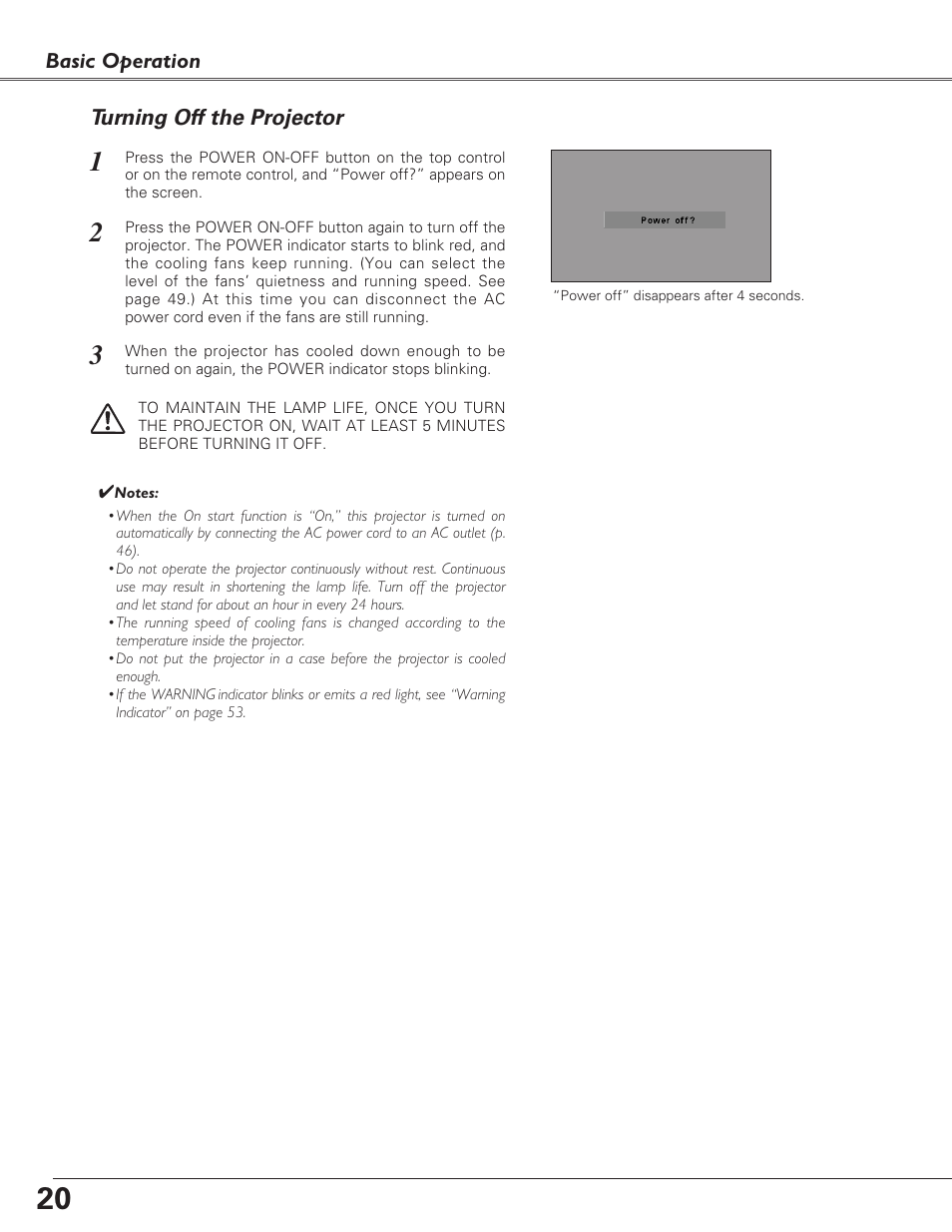 Turning off the projector | Sanyo PLC-XL40 User Manual | Page 20 / 68