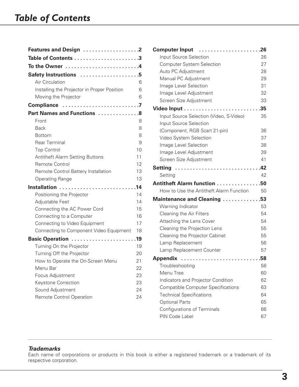 Sanyo PLC-XL40 User Manual | Page 3 / 68