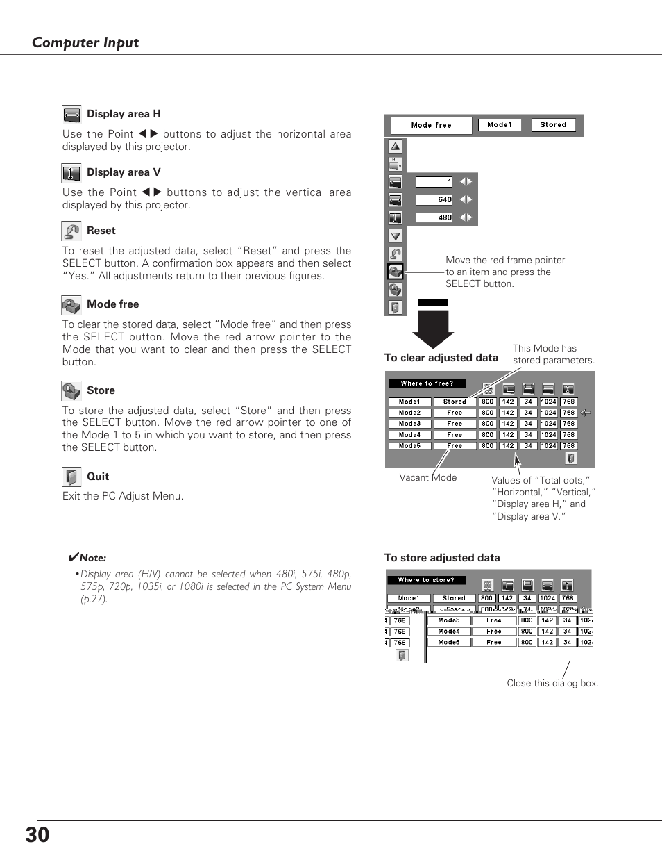 Computer input | Sanyo PLC-XL40 User Manual | Page 30 / 68