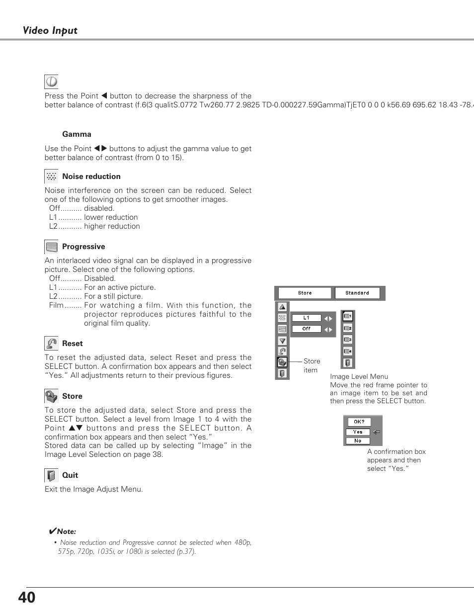 Video input | Sanyo PLC-XL40 User Manual | Page 40 / 68