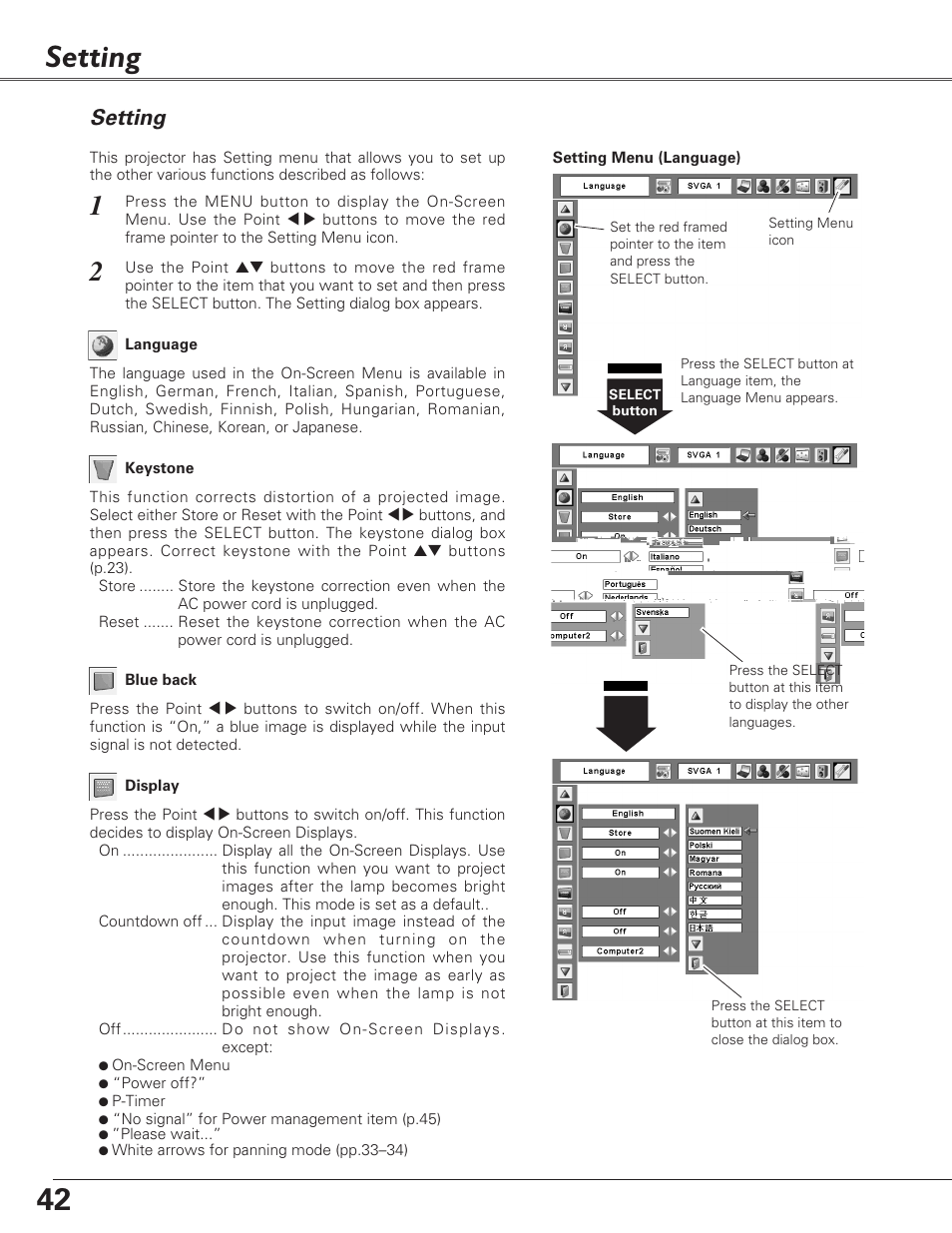 Setting | Sanyo PLC-XL40 User Manual | Page 42 / 68