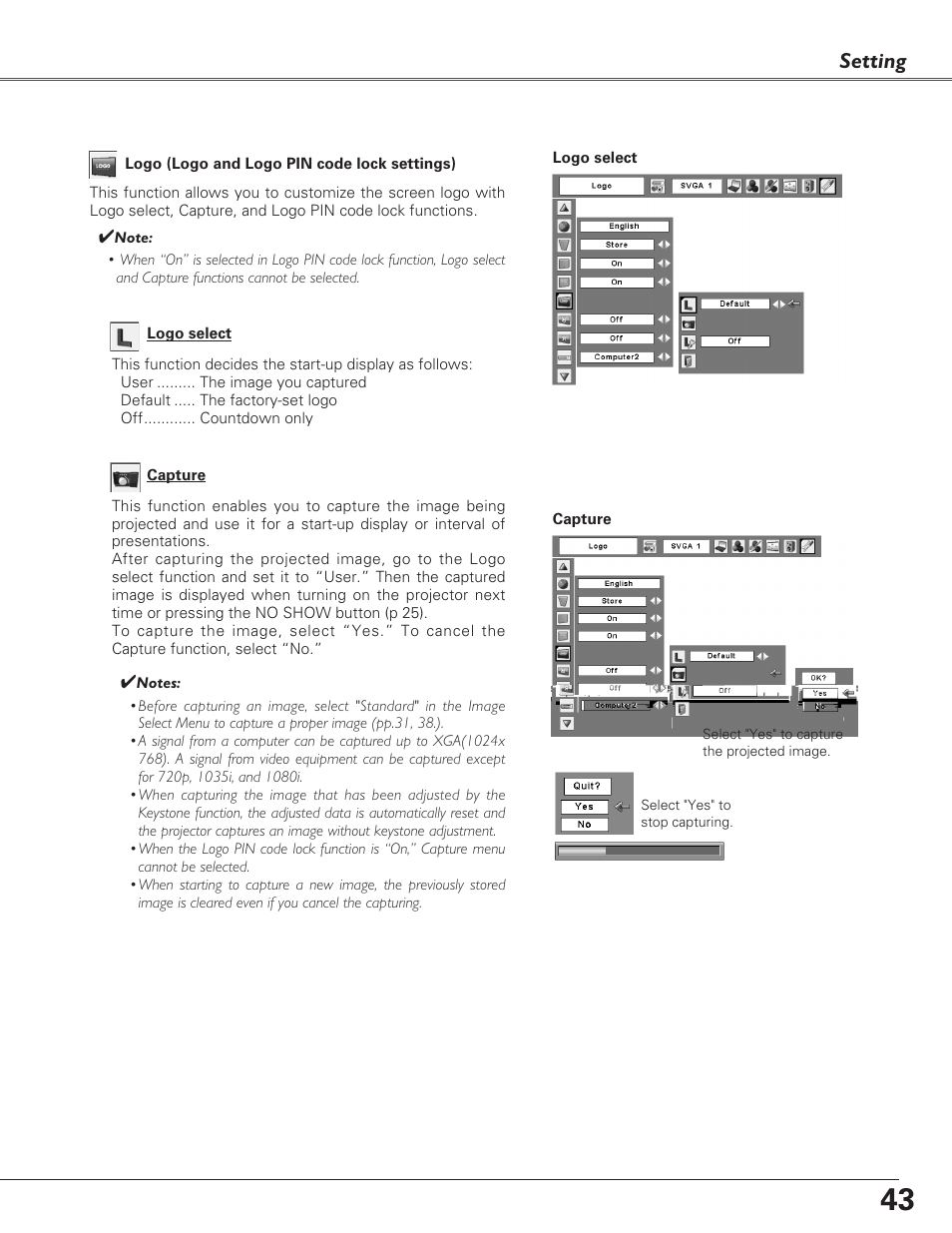 Setting | Sanyo PLC-XL40 User Manual | Page 43 / 68