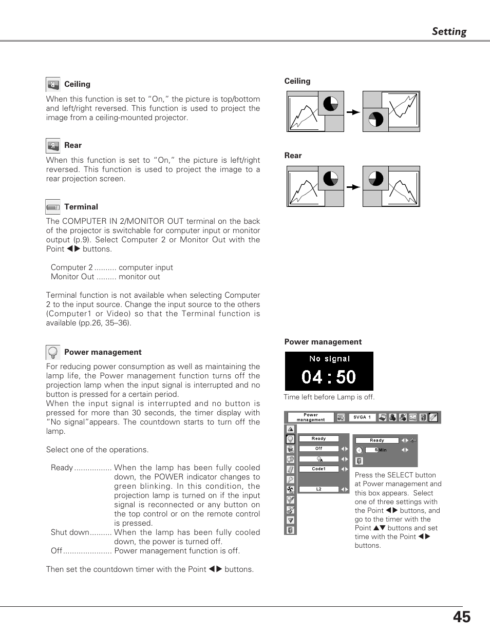 Setting | Sanyo PLC-XL40 User Manual | Page 45 / 68