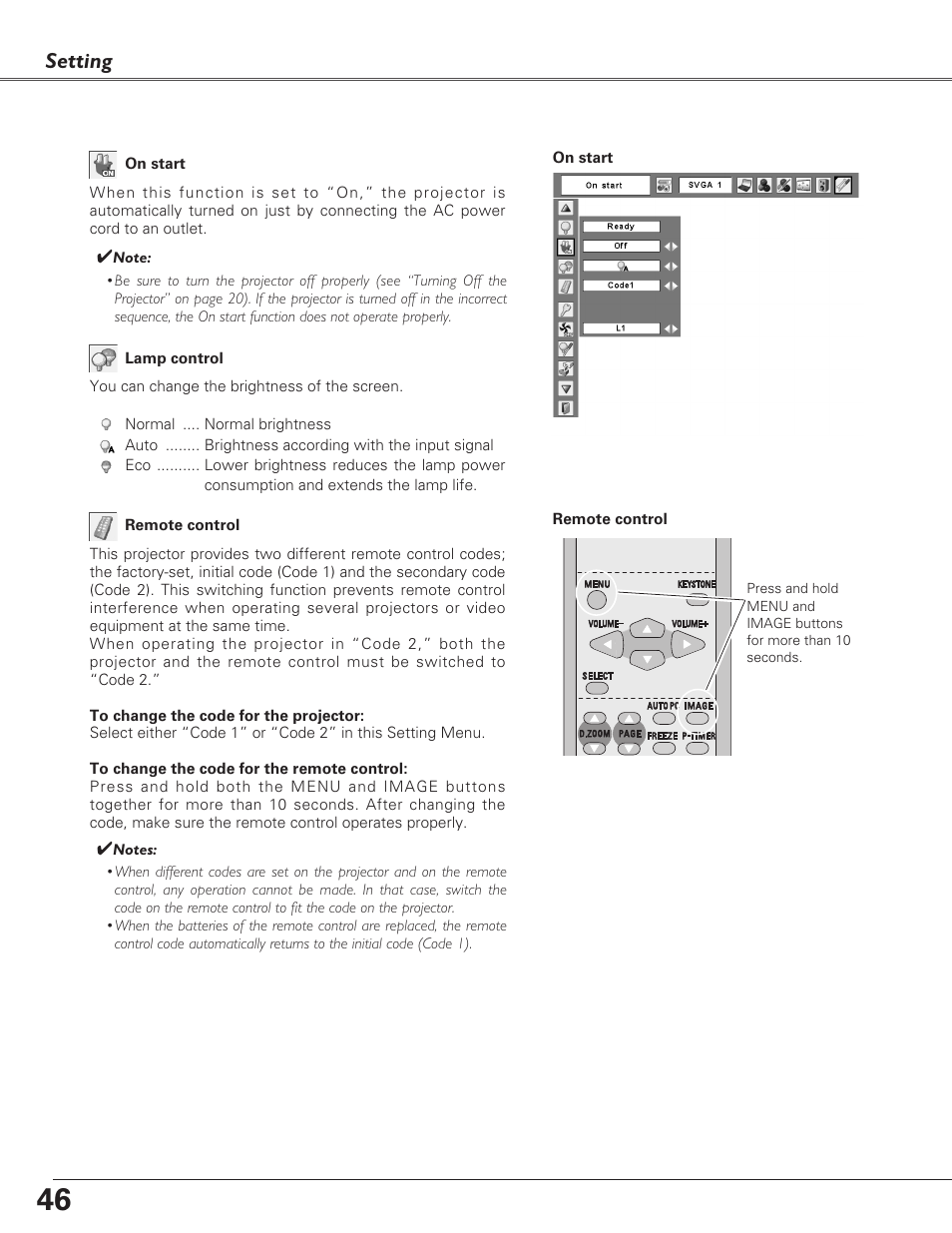 Setting | Sanyo PLC-XL40 User Manual | Page 46 / 68