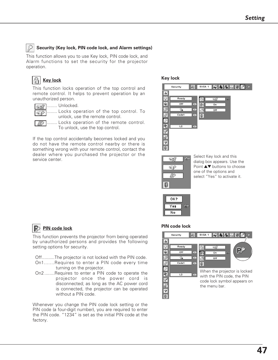 Setting | Sanyo PLC-XL40 User Manual | Page 47 / 68