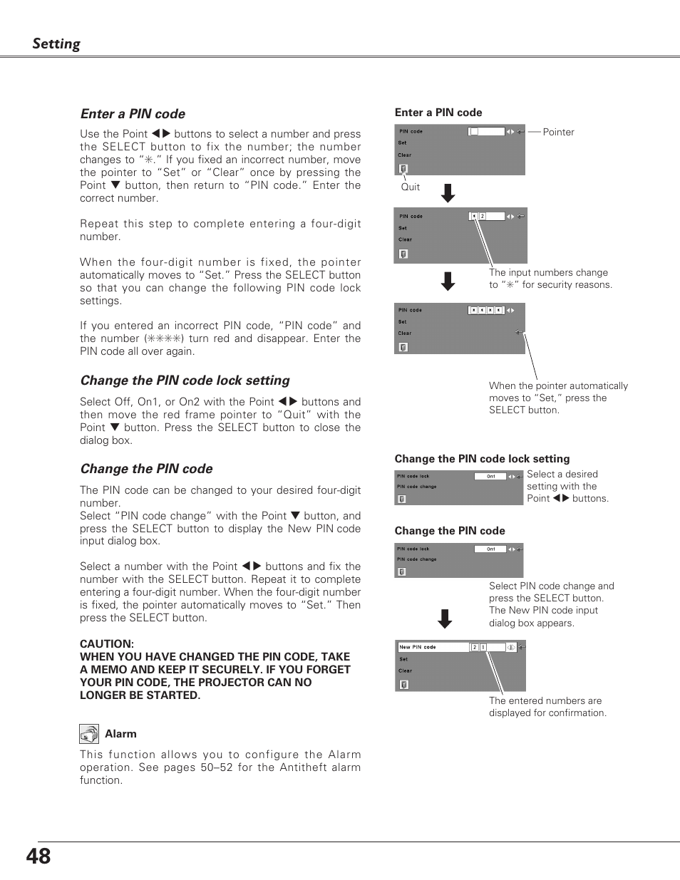 Setting | Sanyo PLC-XL40 User Manual | Page 48 / 68