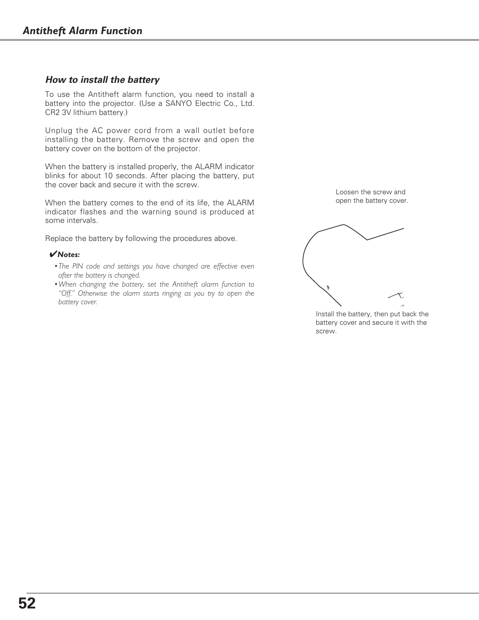 Antitheft alarm function | Sanyo PLC-XL40 User Manual | Page 52 / 68