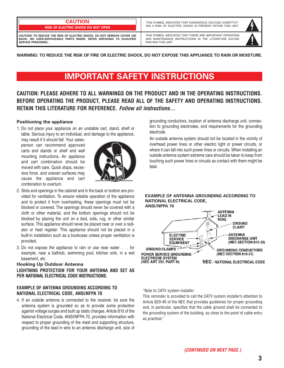 Safety tips (1), Important safety instructions, Follow all instructions | Sanyo HT27547 User Manual | Page 3 / 45