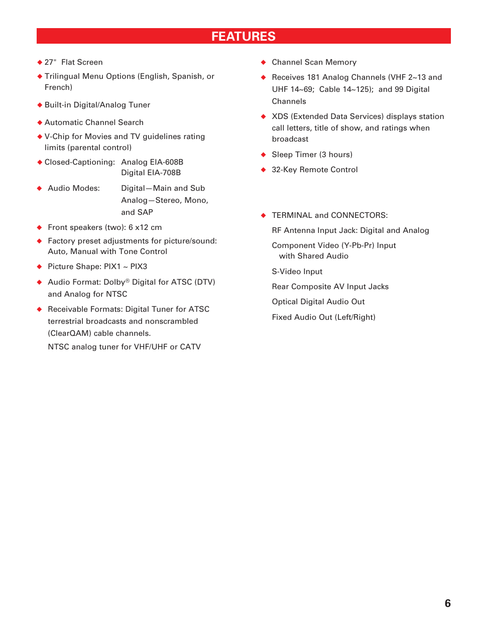 General information, Features | Sanyo HT27547 User Manual | Page 6 / 45