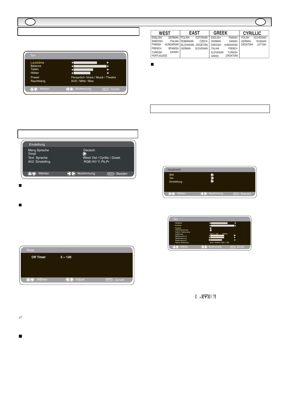 Menübetrieb, Einstellungen-menü, Einstellungen pc-menü | Ton menu, Ts e w, Ts a e, Textsprache | Sanyo CE42LM5WPR User Manual | Page 29 / 68