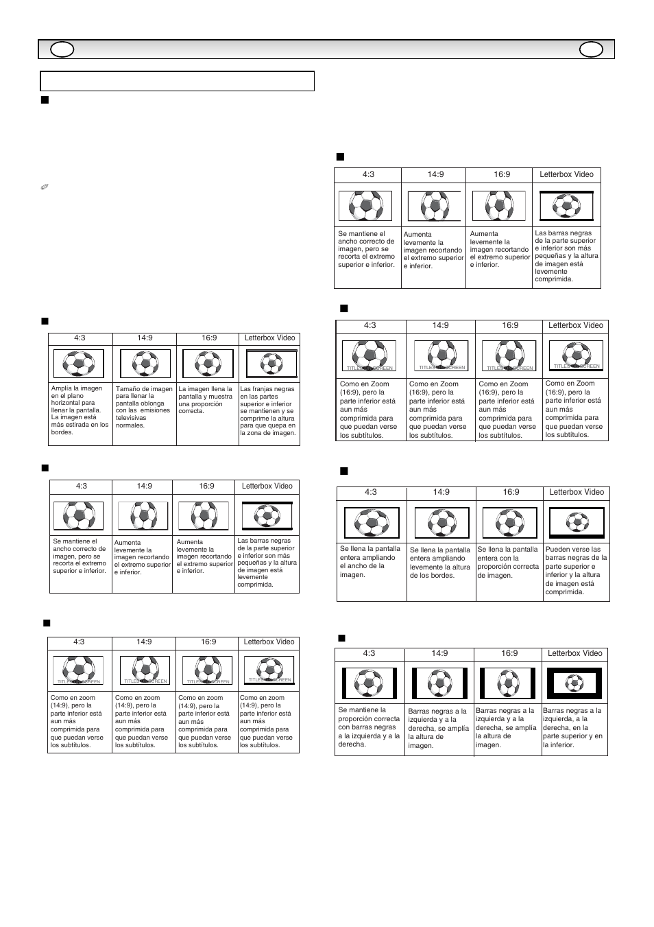 Funcionamient, Funcionamient o o, Selección del tamaño de imagen | Opciones de pantalla, Zoom 16:9, Subtítulos 16:9, Completo | Sanyo CE32LM5R User Manual | Page 61 / 68