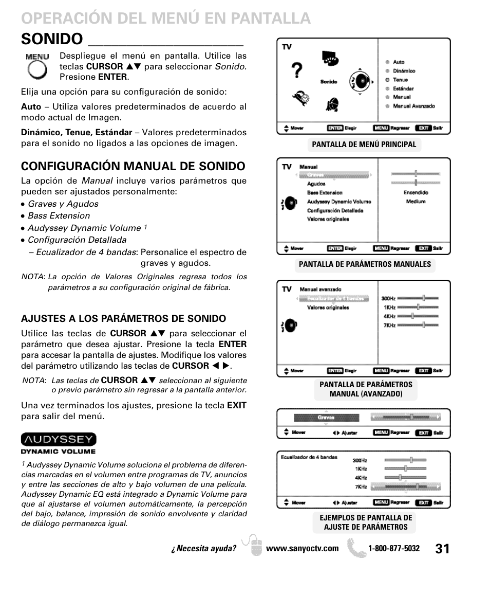 Configuración manual de sonido | Sanyo DP42740 User Manual | Page 31 / 48