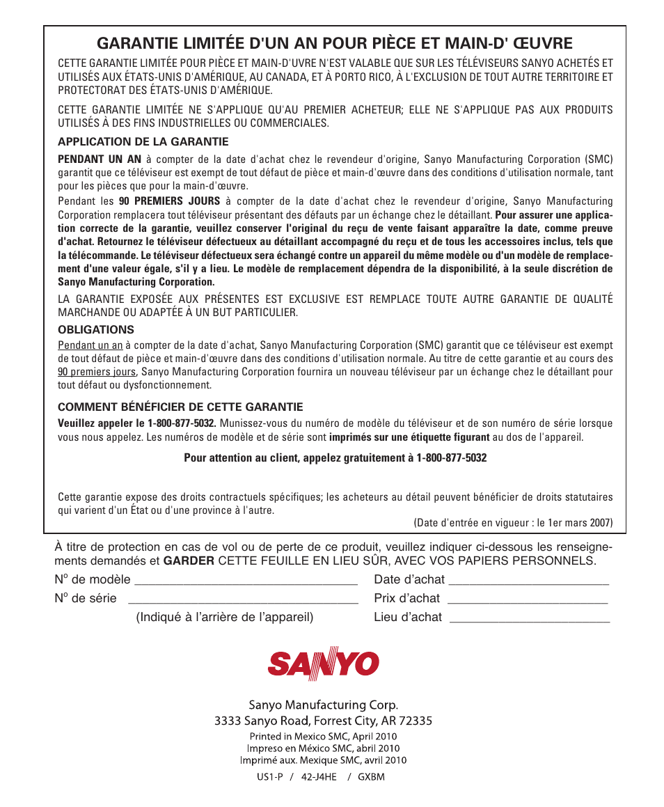 Sanyo DP42740 User Manual | Page 48 / 48