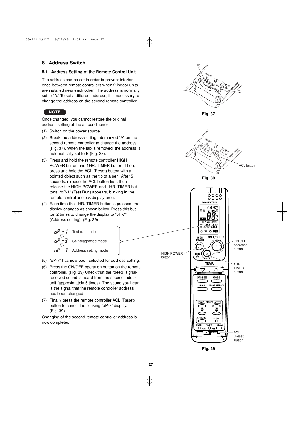 Address switch | Sanyo DC INVERTER SPLIT SYSTEM AIR CONDITIONER C1271 User Manual | Page 115 / 131