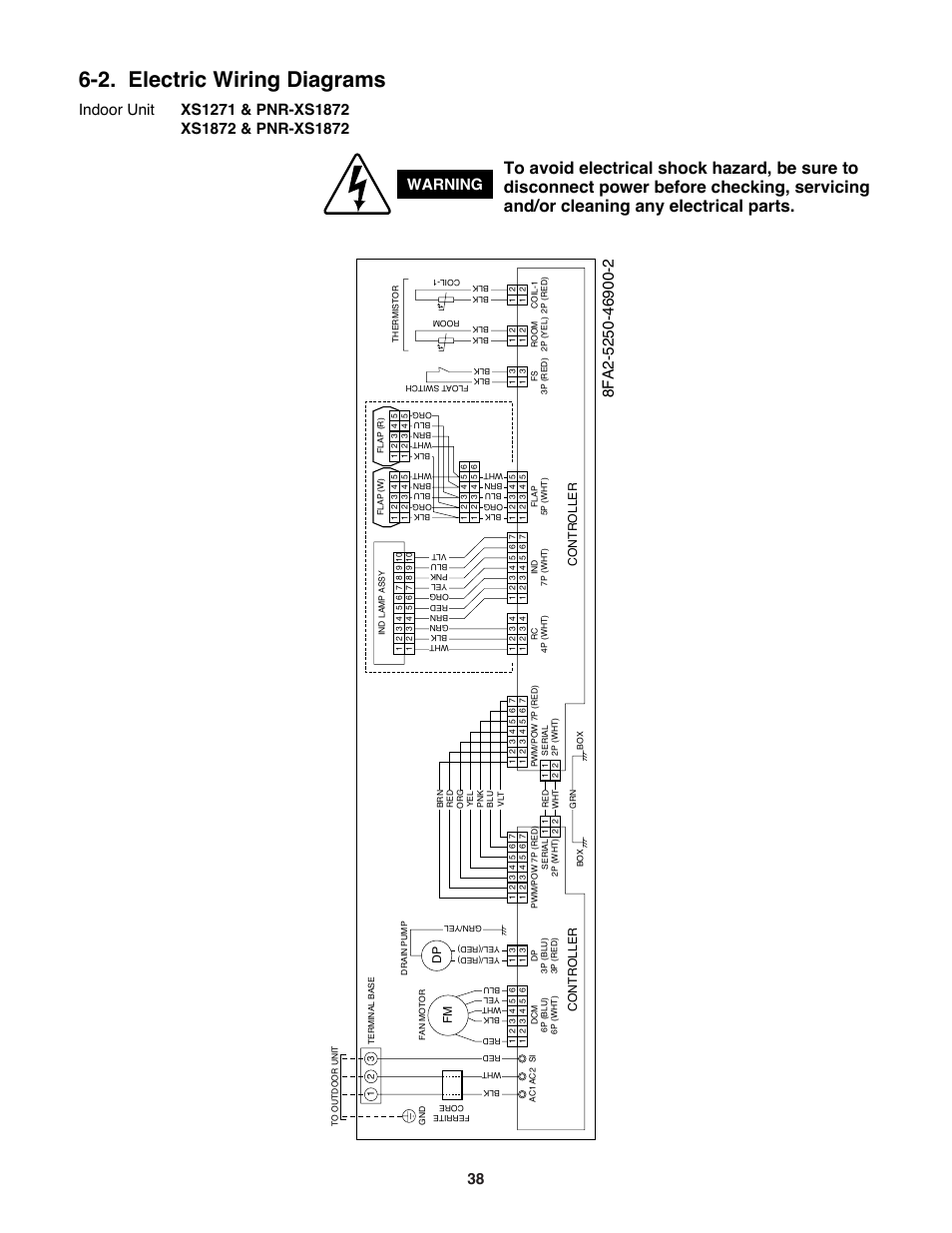 2. electric wiring diagrams, Fm dp, Controller | Sanyo DC INVERTER SPLIT SYSTEM AIR CONDITIONER C1271 User Manual | Page 38 / 131