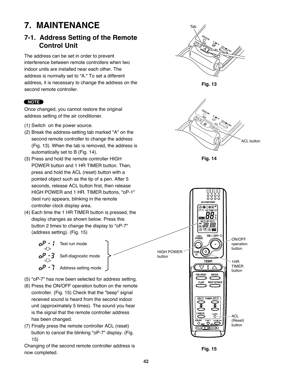 Maintenance, 1. address setting of the remote control unit | Sanyo DC INVERTER SPLIT SYSTEM AIR CONDITIONER C1271 User Manual | Page 42 / 131