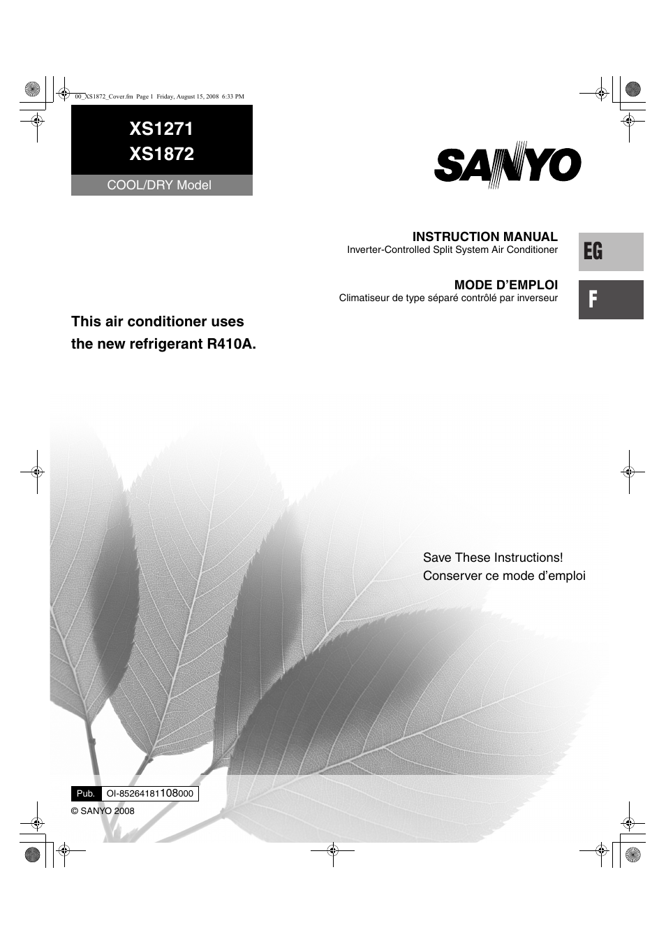 Xs1872 cover.pdf | Sanyo DC INVERTER SPLIT SYSTEM AIR CONDITIONER C1271 User Manual | Page 73 / 131