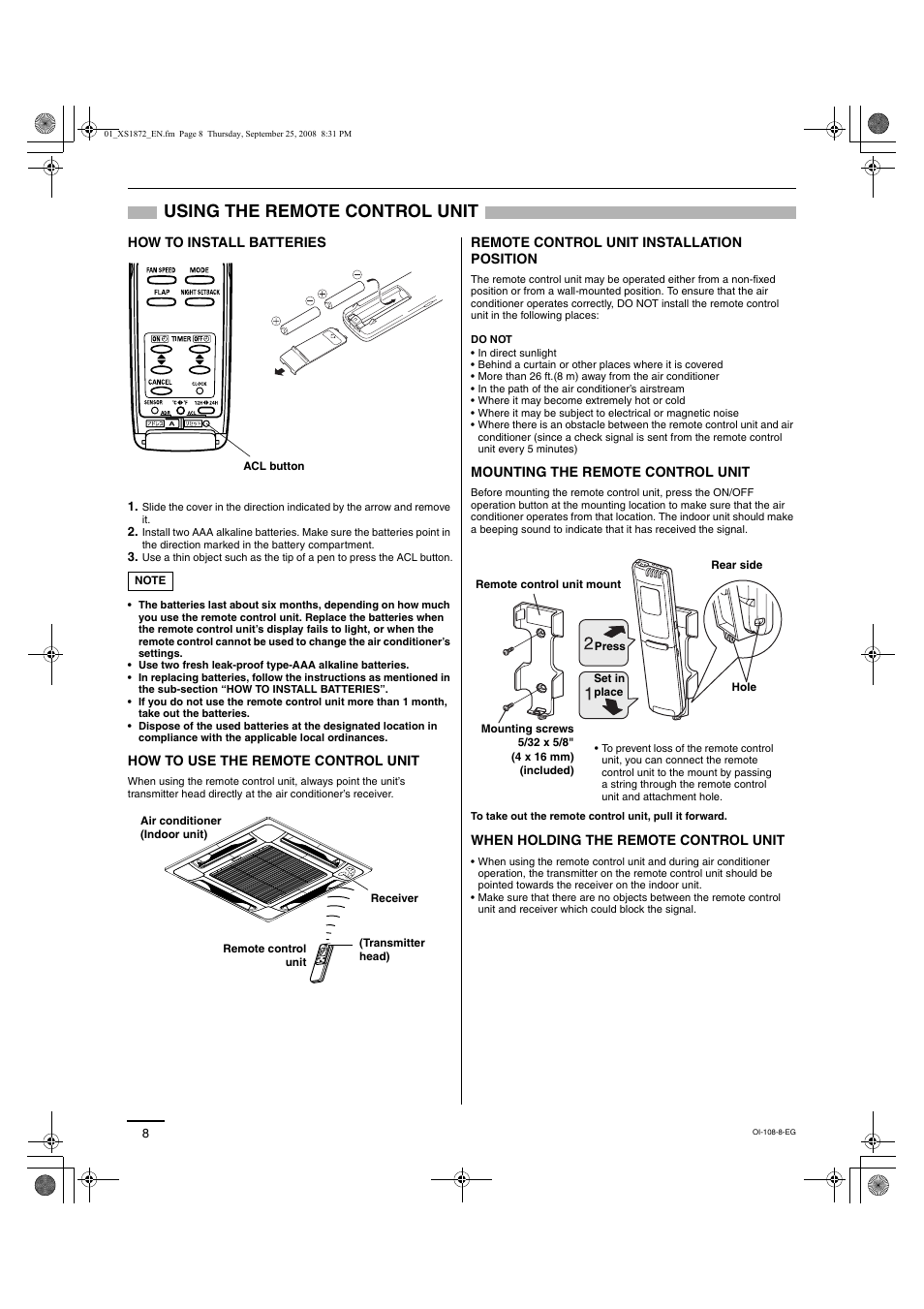 Using the remote control unit | Sanyo DC INVERTER SPLIT SYSTEM AIR CONDITIONER C1271 User Manual | Page 80 / 131