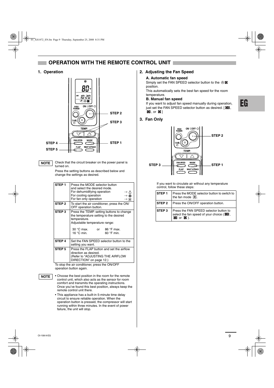 Operation with the remote control unit | Sanyo DC INVERTER SPLIT SYSTEM AIR CONDITIONER C1271 User Manual | Page 81 / 131