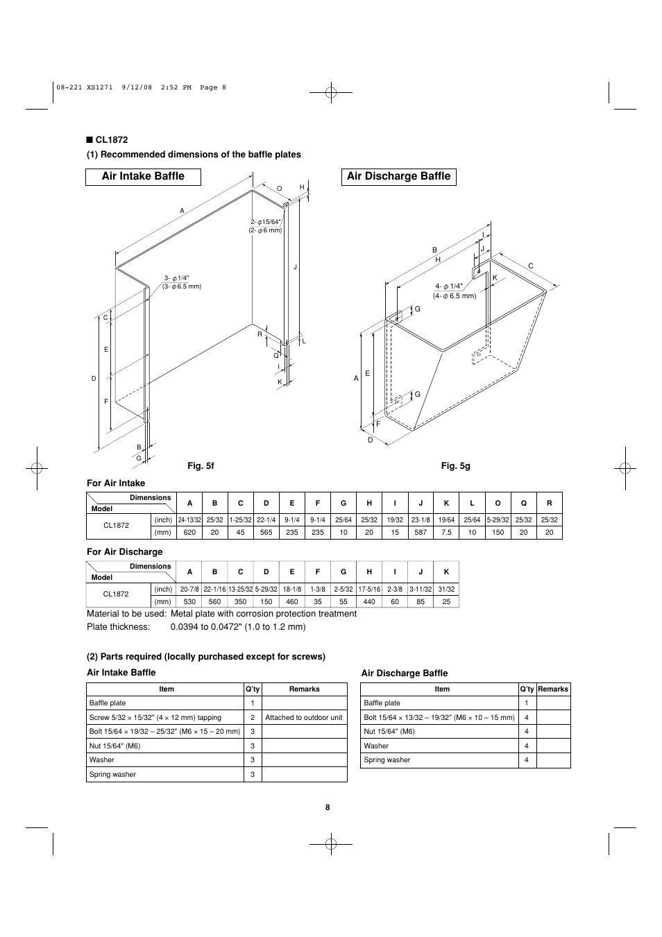 Air intake baffle air discharge baffle | Sanyo DC INVERTER SPLIT SYSTEM AIR CONDITIONER C1271 User Manual | Page 96 / 131