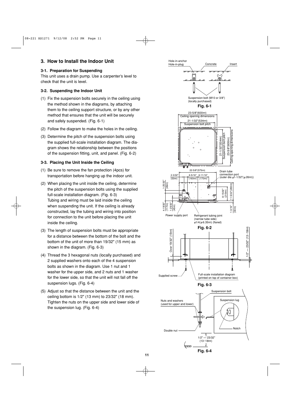 How to install the indoor unit, Fig. 6-1 | Sanyo DC INVERTER SPLIT SYSTEM AIR CONDITIONER C1271 User Manual | Page 99 / 131