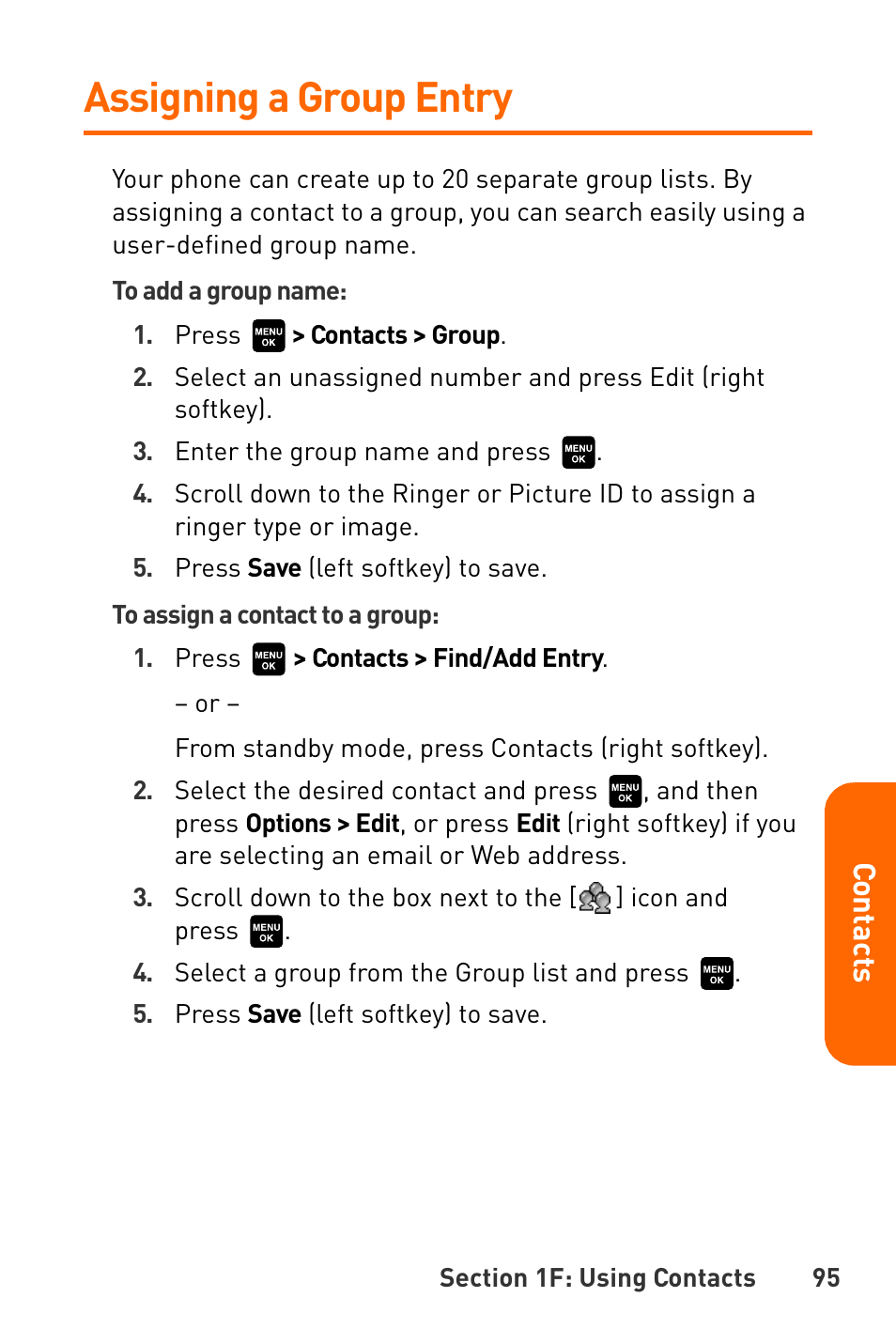 Assigning a group entry | Sanyo Katana User Manual | Page 108 / 216