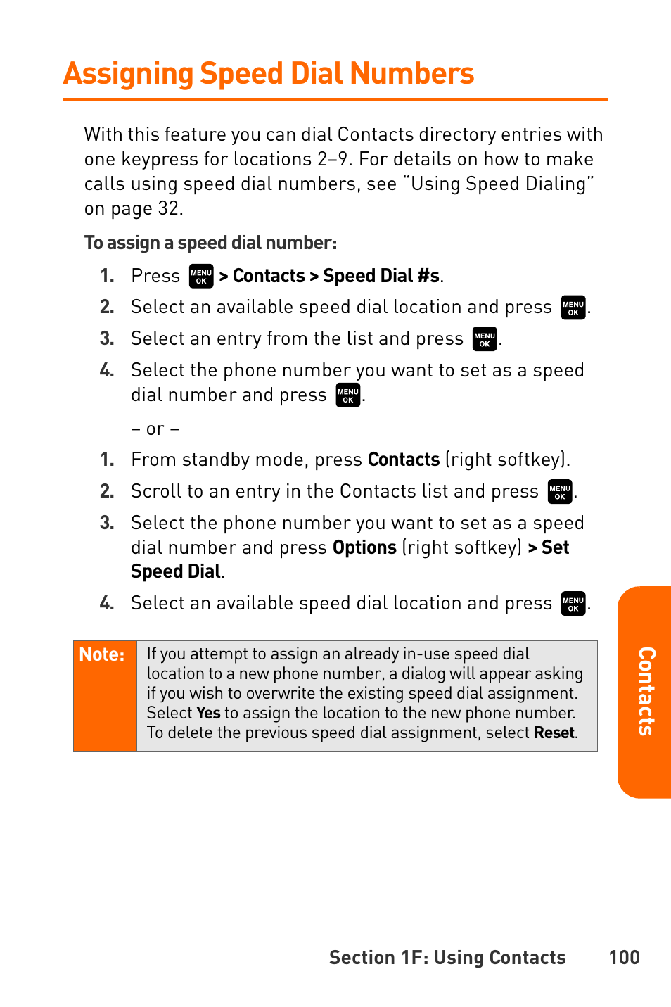 Assigning speed dial numbers, Co ntac ts | Sanyo Katana User Manual | Page 113 / 216